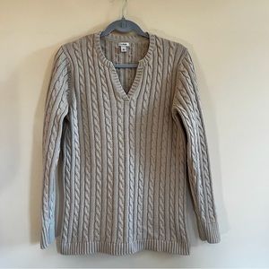 LL Bean cotton v neck cable knit sweater